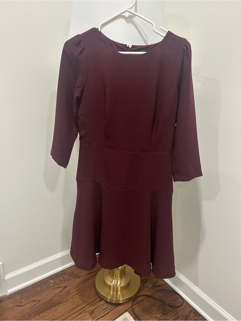 Ann Taylor Burgundy Long-Sleeve A-Line Dress